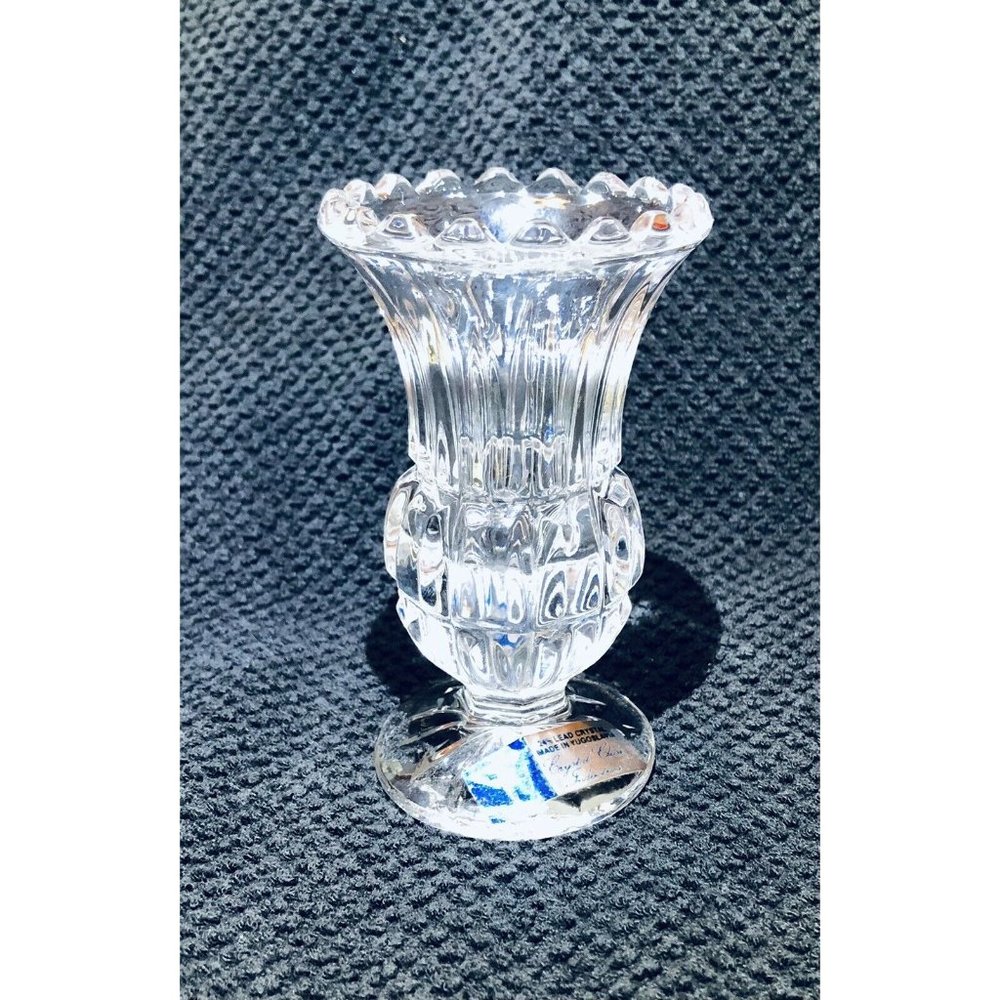 VTG 24% Lead Crystal‎ Glass Bud 4.25” Vase From Yugoslavia Clear Industries